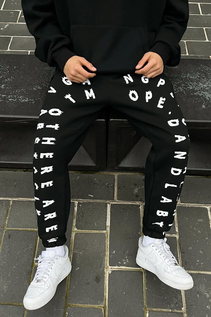 Letter Baskılı Siyah Jogger Fit Eşofman Altı