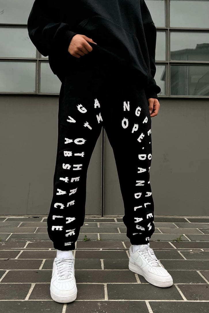 Letter Baskılı Siyah Jogger Fit Eşofman Altı