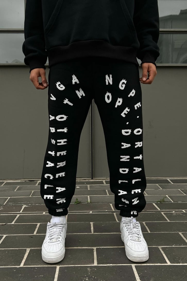 Letter Baskılı Siyah Jogger Fit Eşofman Altı