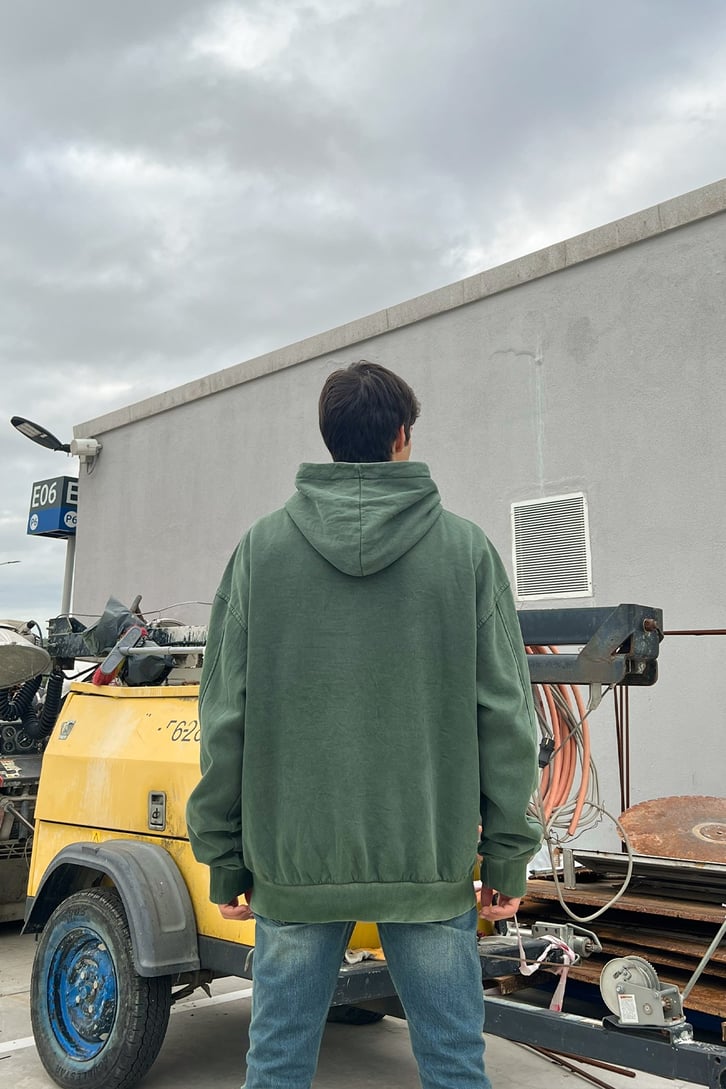 Letter Nakışlı Yıkamalı Yeşil Oversize Sweatshirt