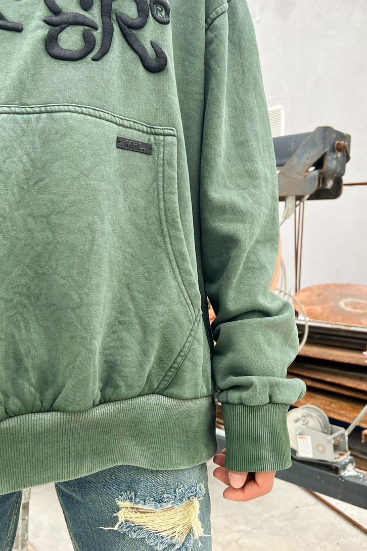Letter Nakışlı Yıkamalı Yeşil Oversize Sweatshirt