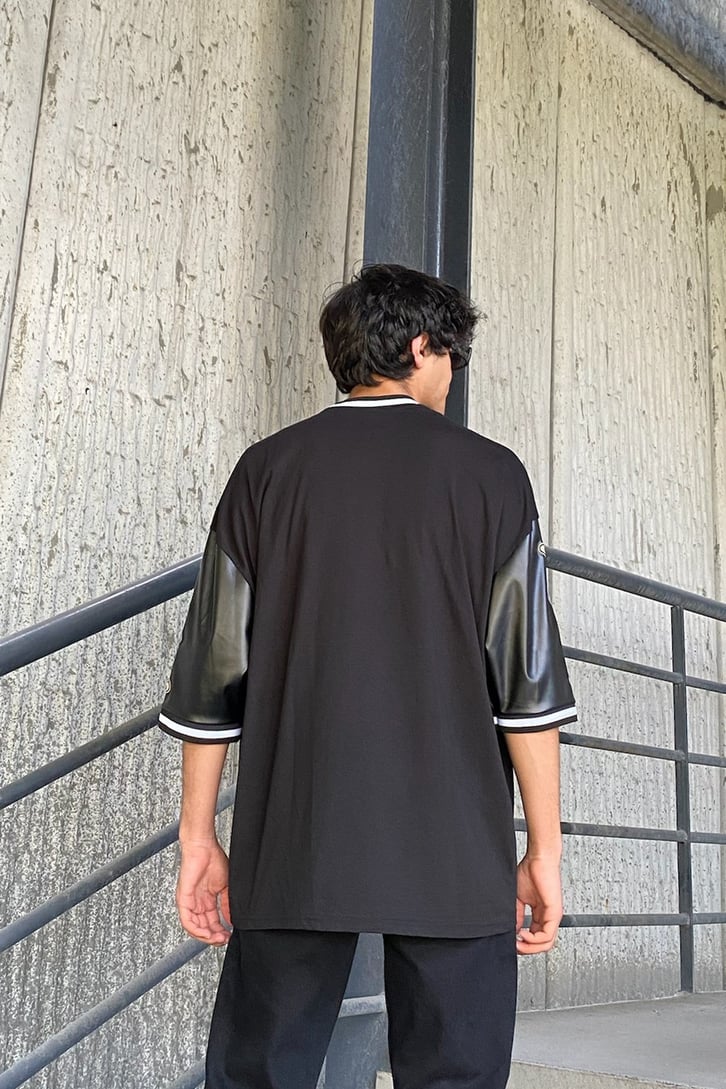 Letter Patched Siyah Oversize Tshirt