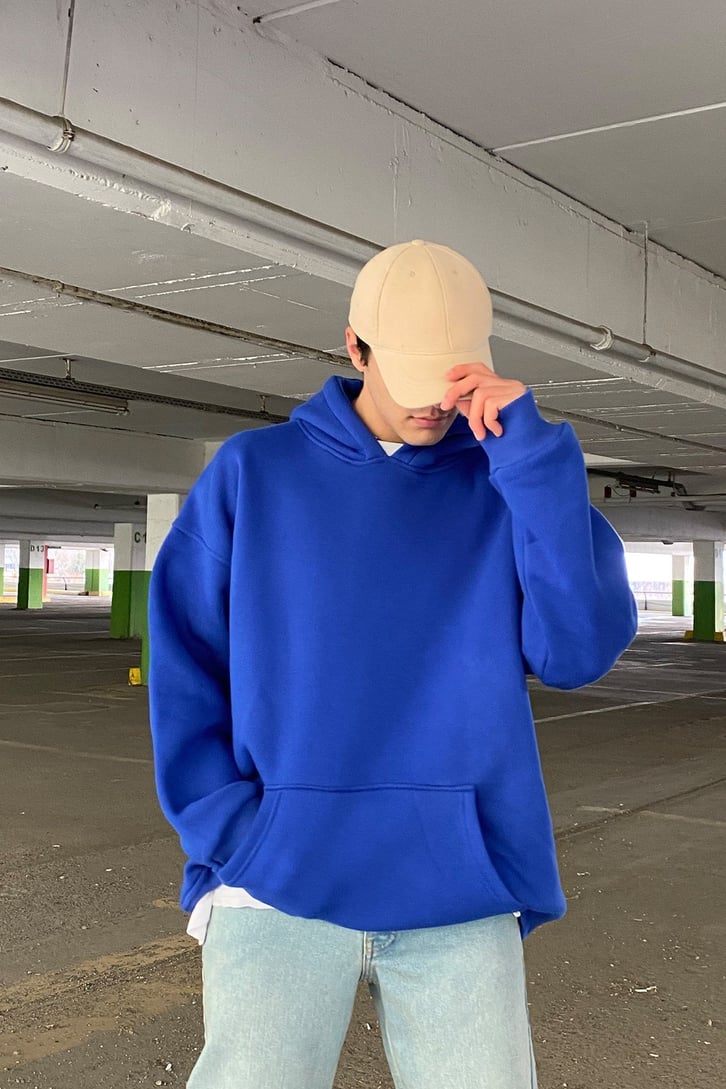 Life is a Challange Blue Oversize Printed Hoodie
