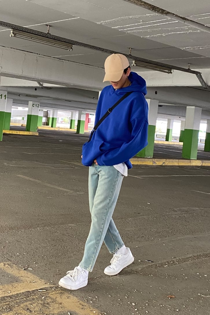 Life is a Challange Blue Oversize Printed Hoodie