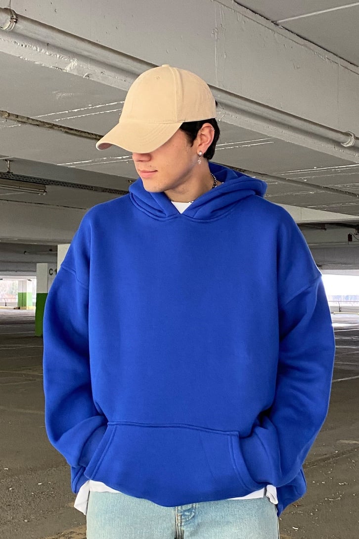 Life is a Challange Blue Oversize Printed Hoodie