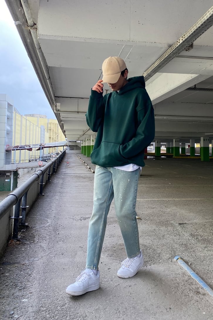 Life is a Challange Green Oversize Printed Hoodie