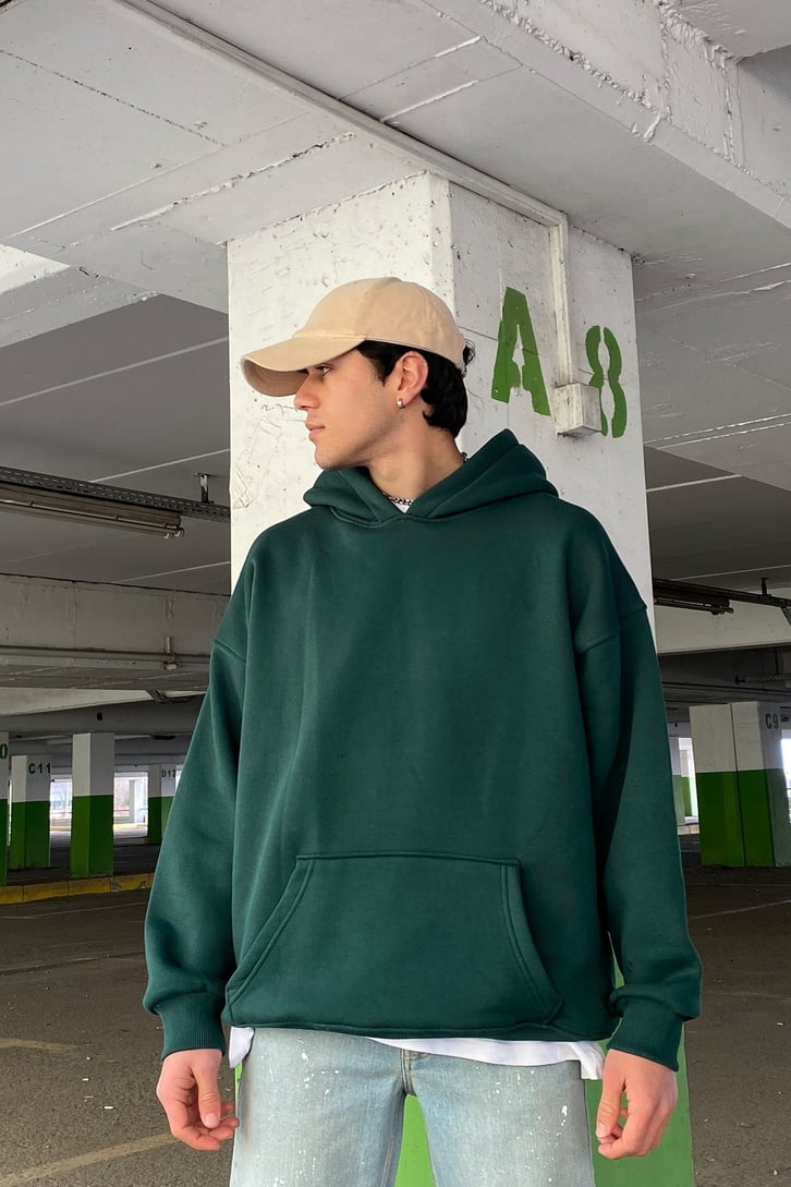 Life is a Challange Green Oversize Printed Hoodie
