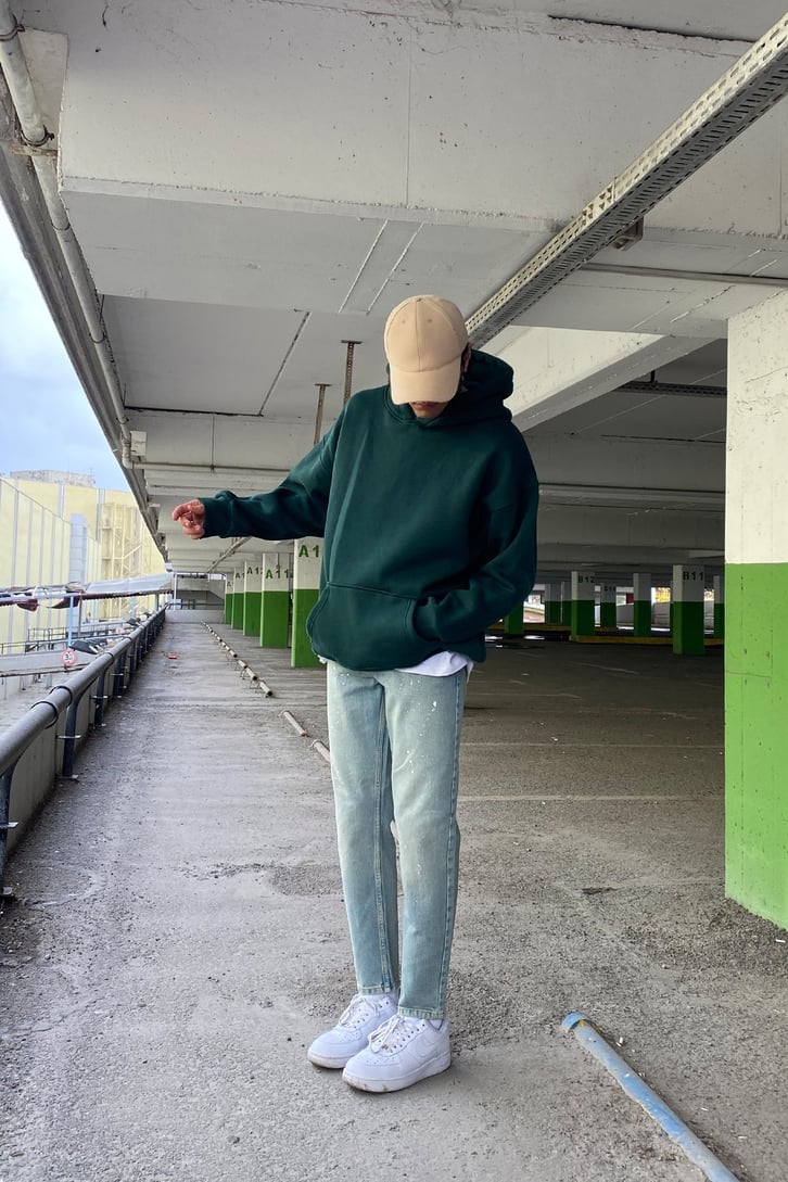 Life is a Challange Green Oversize Printed Hoodie