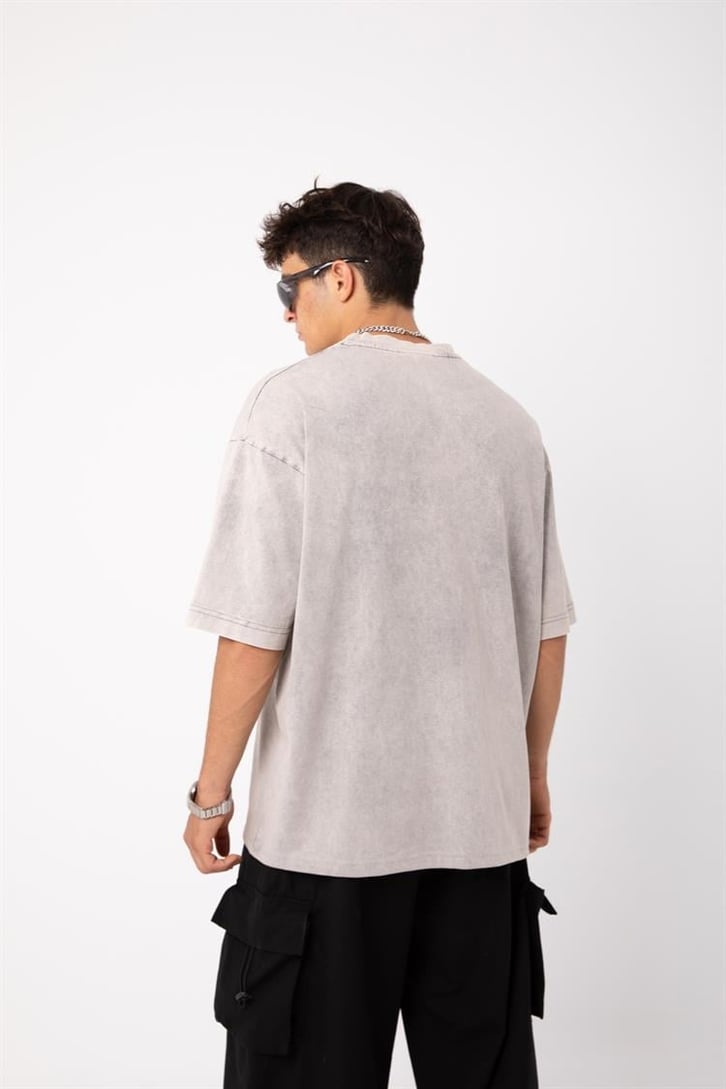 Life is Pain Nakışlı Acid Wash Oversize Tişört