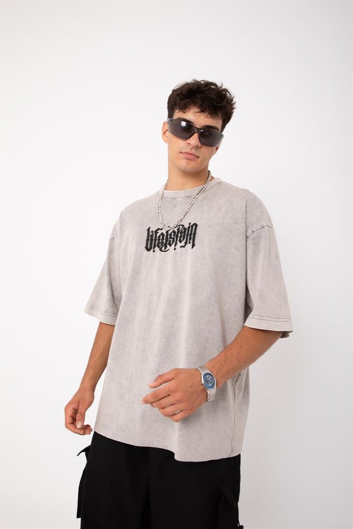 Life is Pain Nakışlı Acid Wash Oversize Tişört