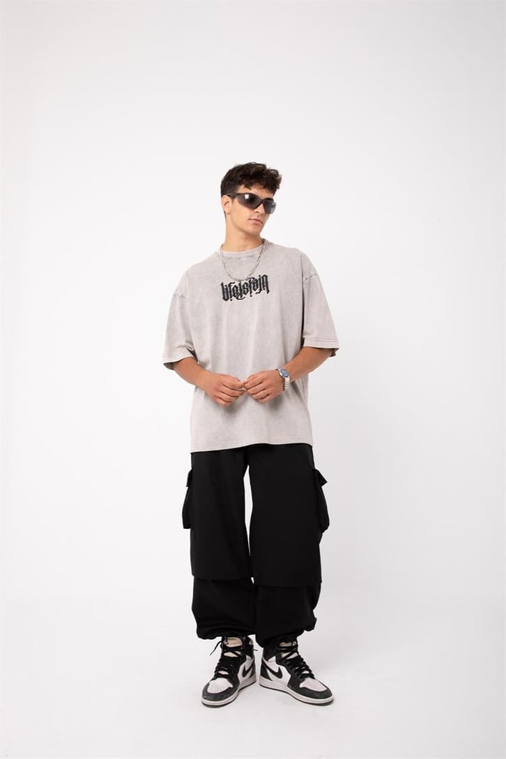Life is Pain Nakışlı Acid Wash Oversize Tişört