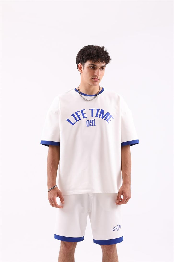 Life Time Baskılı Beyaz Şortlu Takım