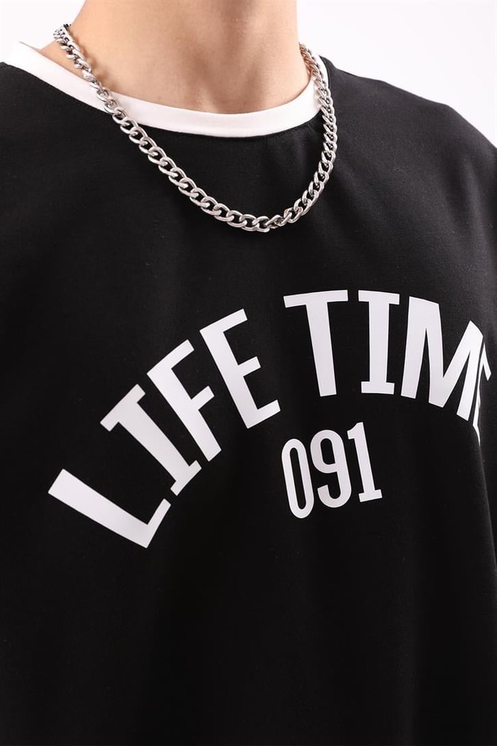 Life Time Baskılı Siyah Şortlu Takım