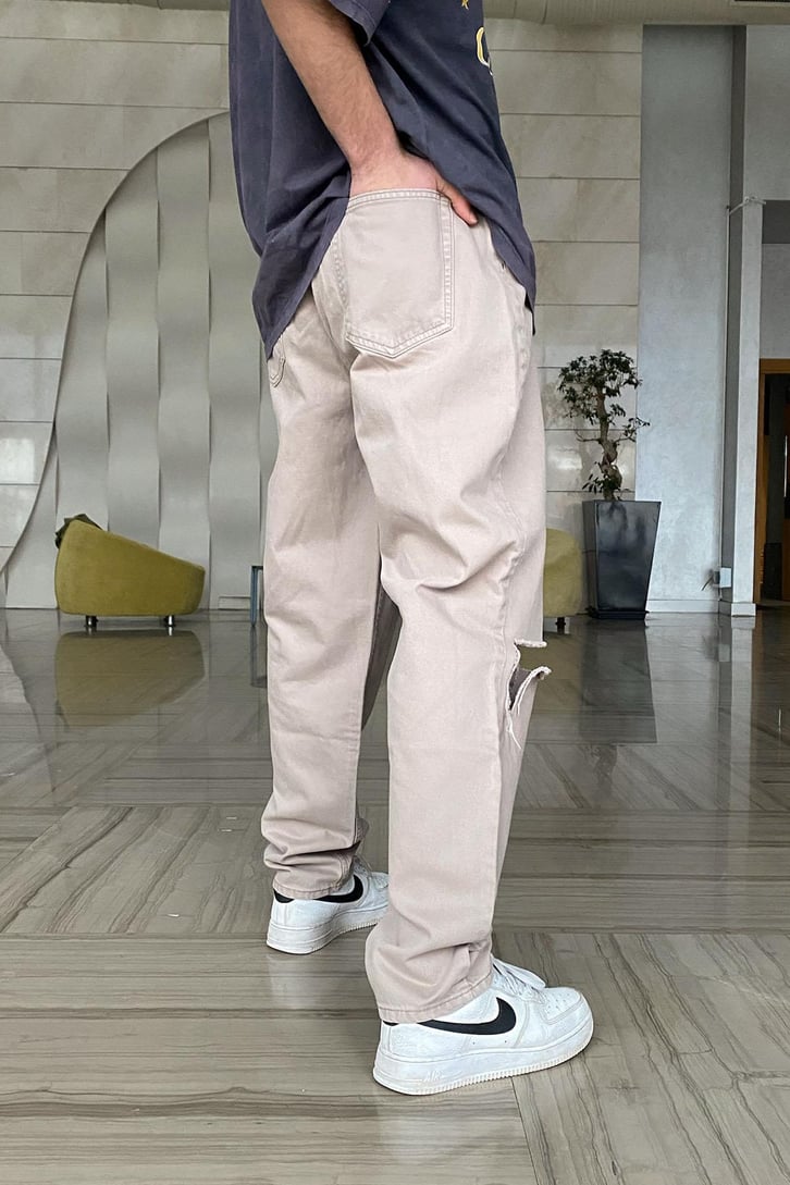 Light Brown Ripped Loose Fit Pant