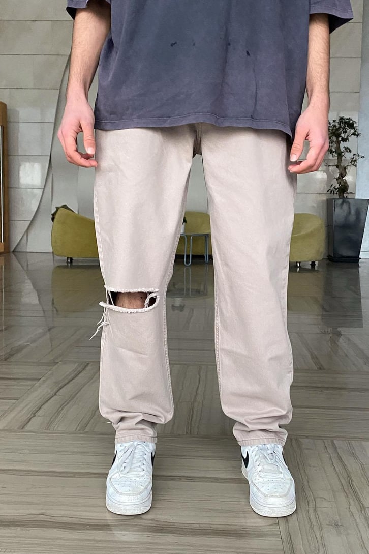 Light Brown Ripped Loose Fit Pant