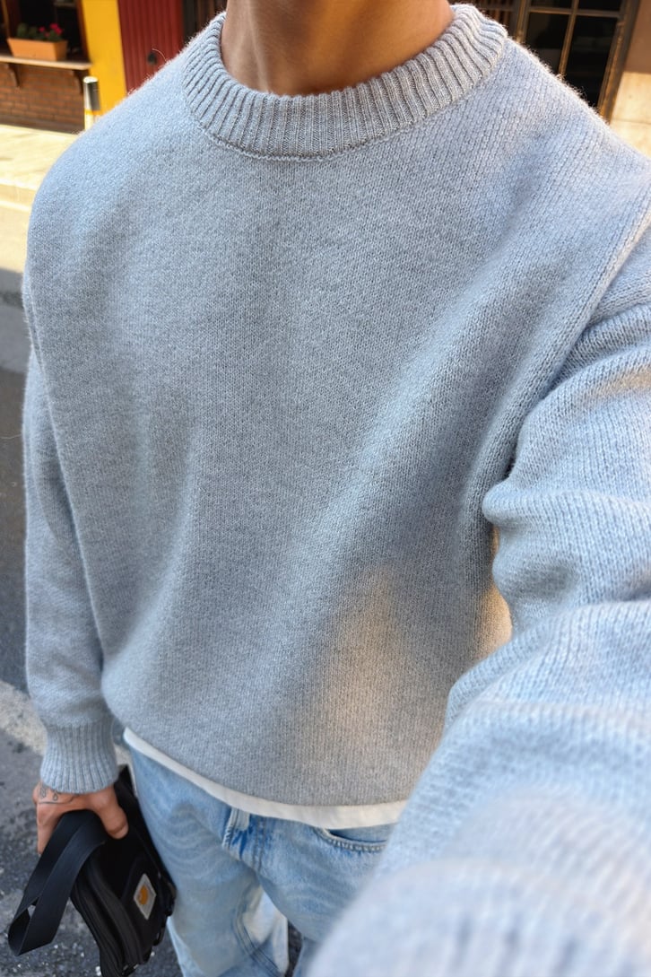Light Grey Boxy Fit Crewneck Sweater