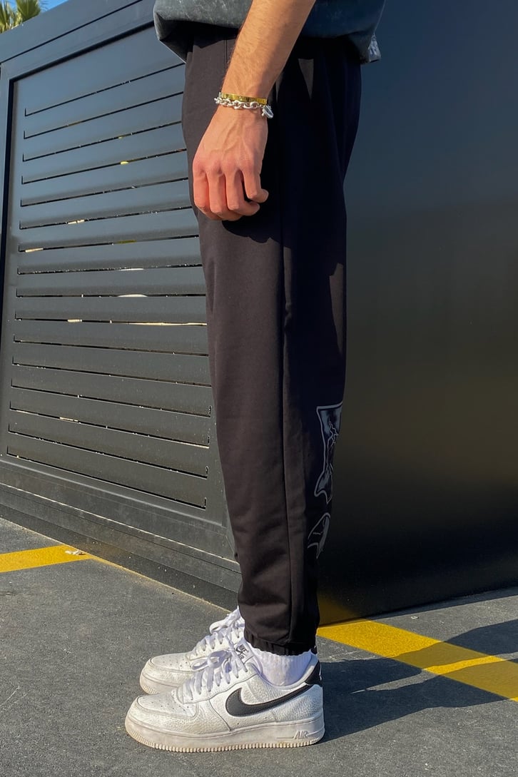 Lightning Baskı Detaylı Siyah Jogger Eşofman