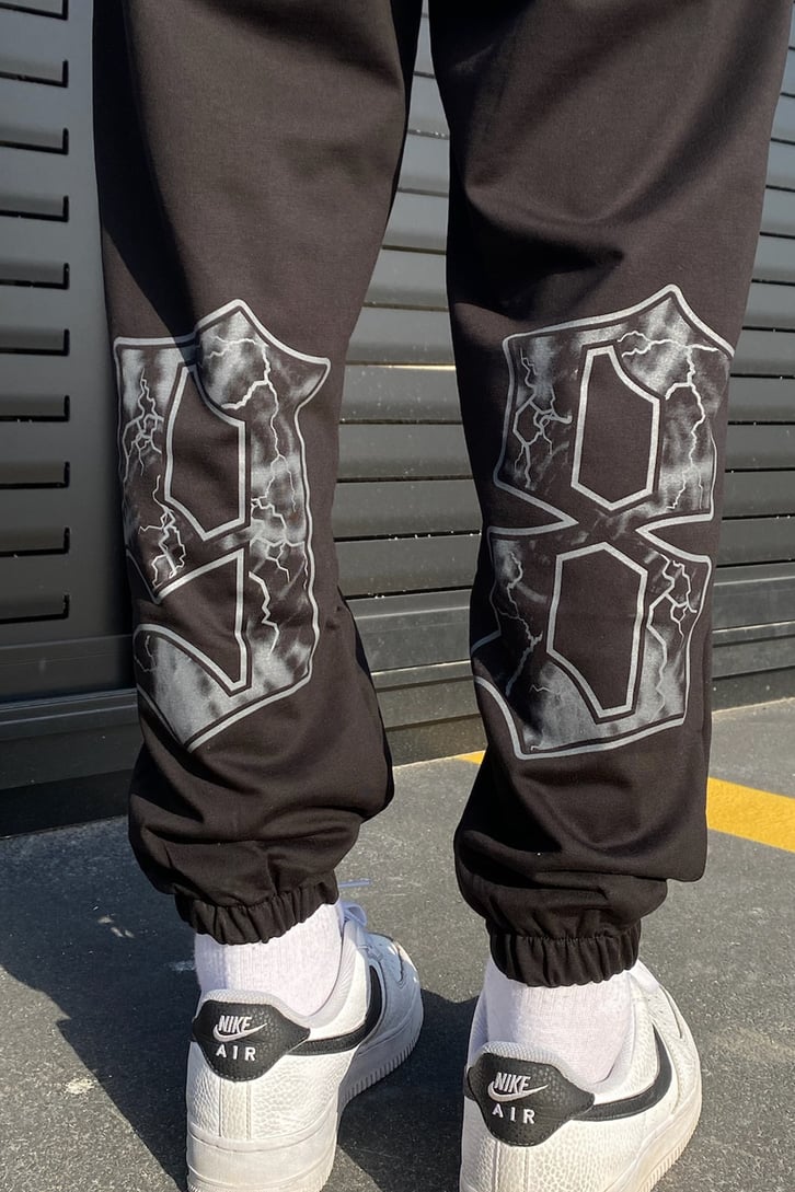 Lightning Baskı Detaylı Siyah Jogger Eşofman