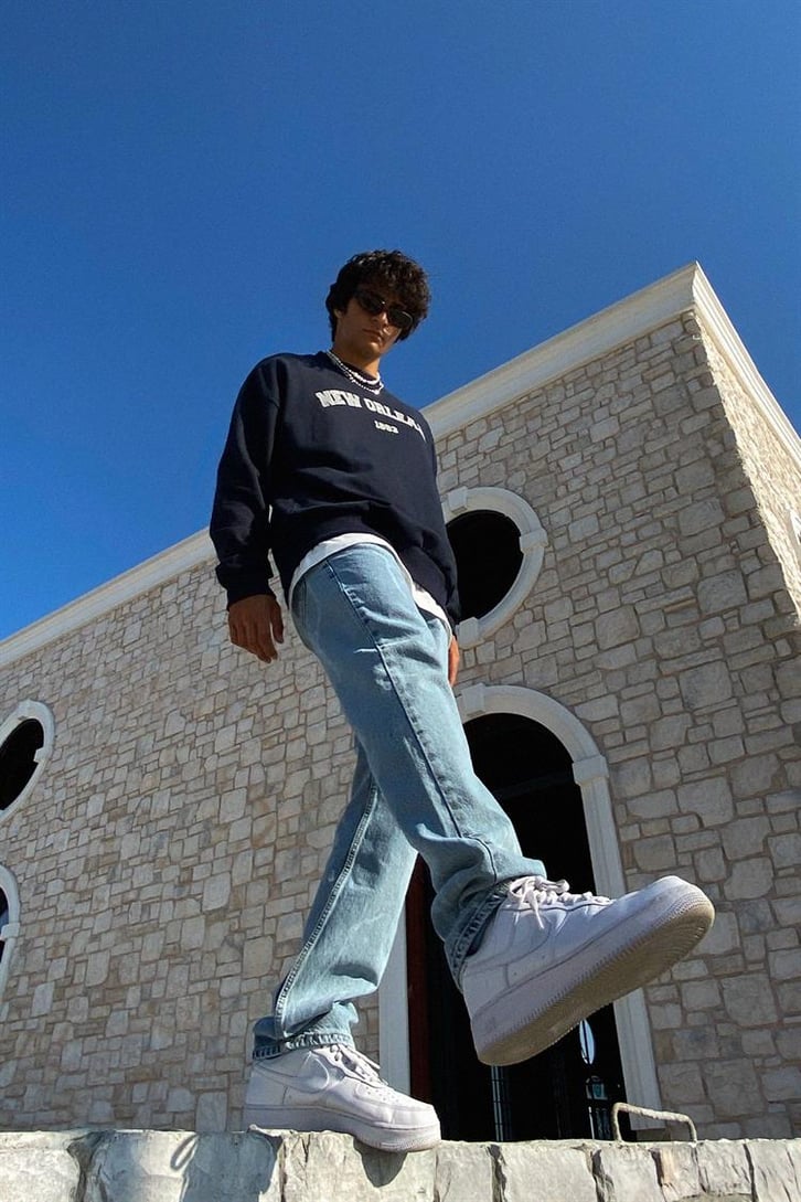 Lightning Baskılı Buz Mavi Regular Fit Jean