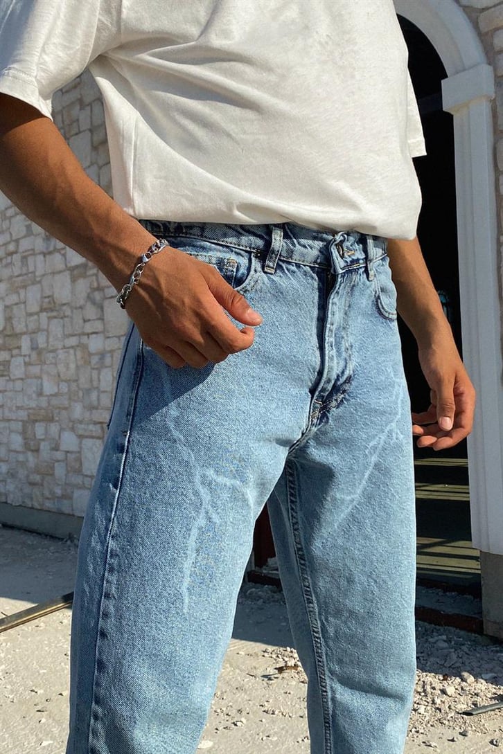 Lightning Baskılı Buz Mavi Regular Fit Jean
