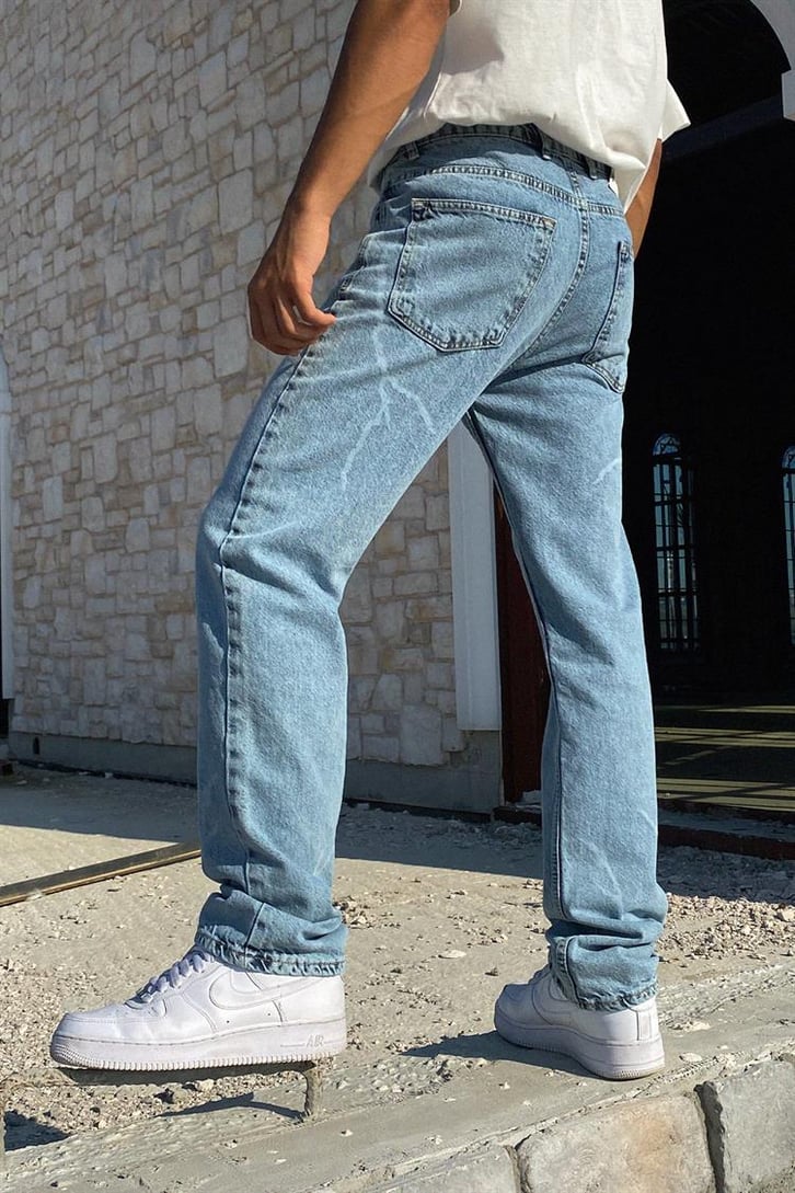 Lightning Baskılı Buz Mavi Regular Fit Jean