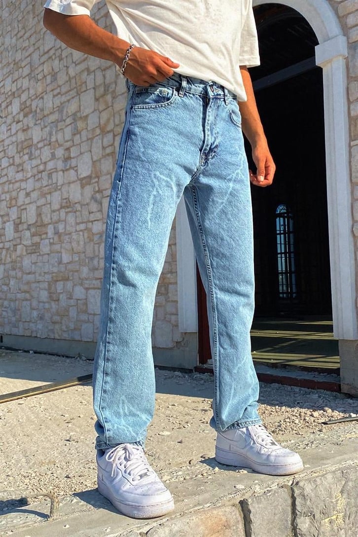 Lightning Baskılı Buz Mavi Regular Fit Jean