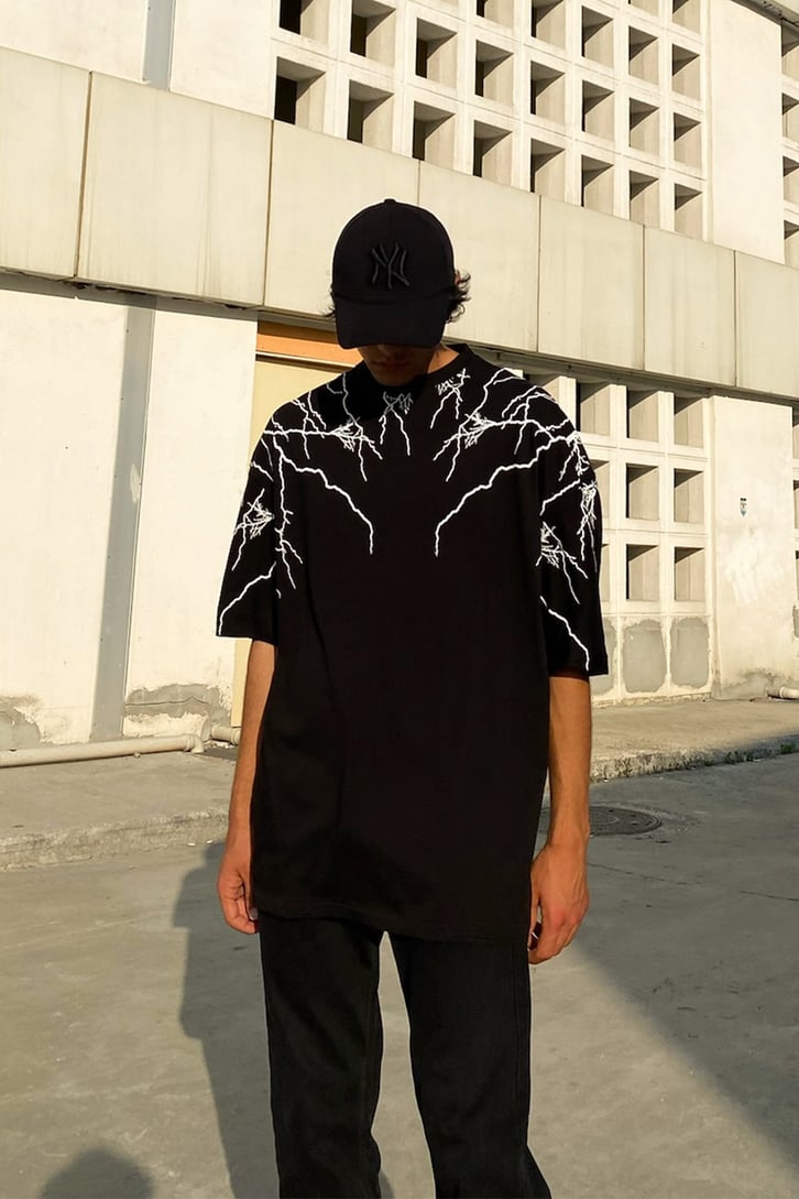 Lightning Baskılı Oversize Tshirt
