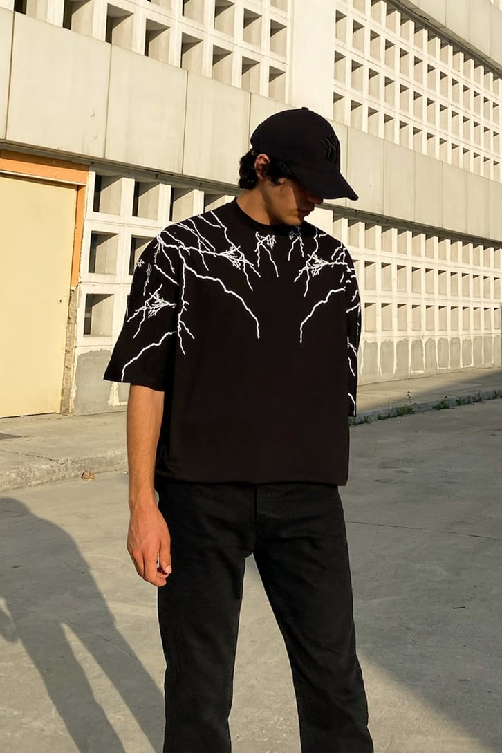 Lightning Baskılı Oversize Tshirt