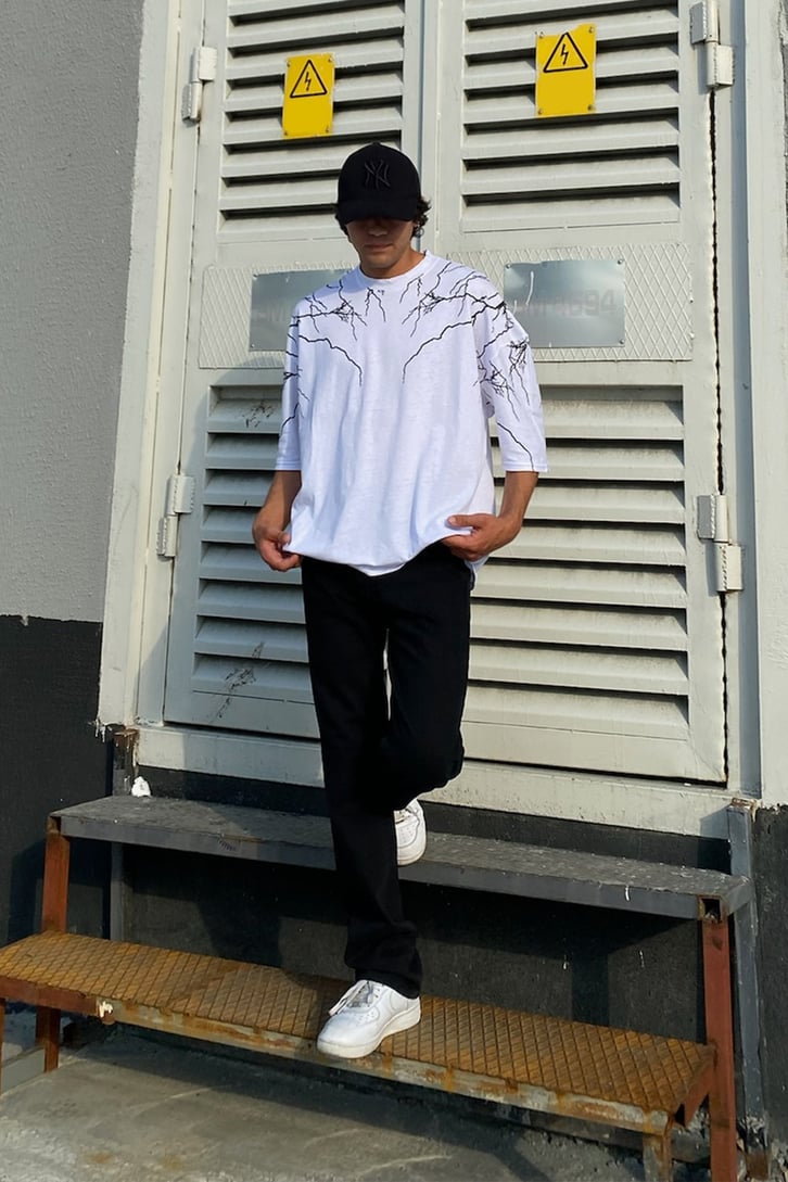 Lightning Baskılı Oversize Tshirt