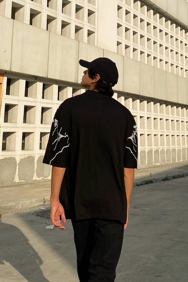 Lightning Baskılı Oversize Tshirt