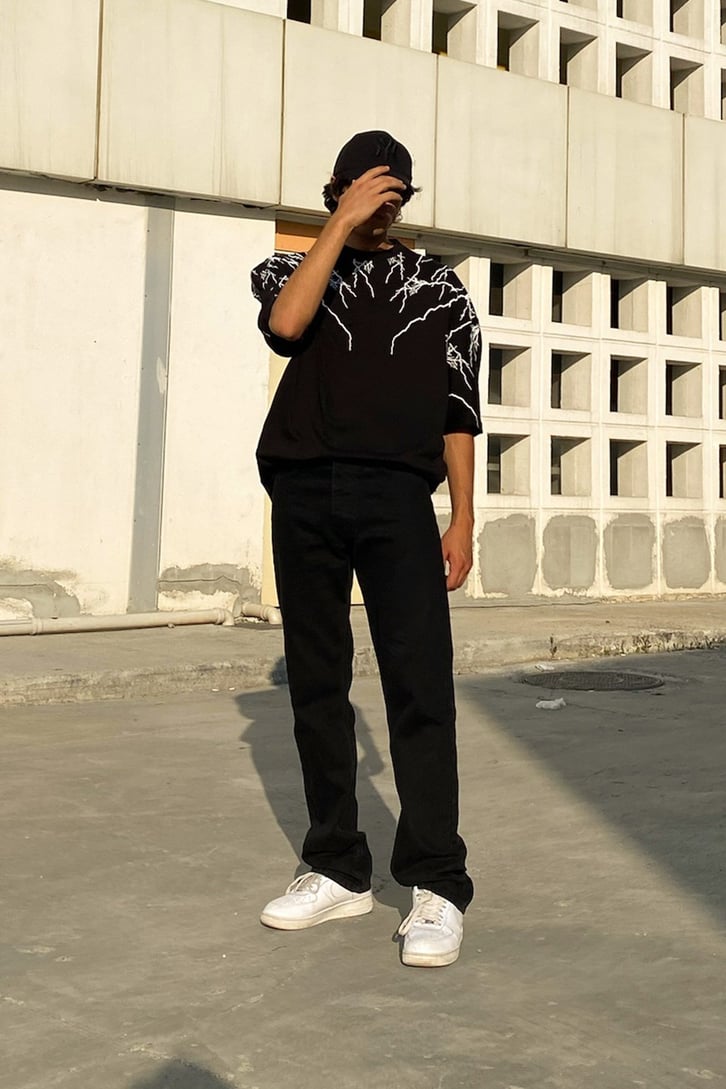 Lightning Baskılı Oversize Tshirt