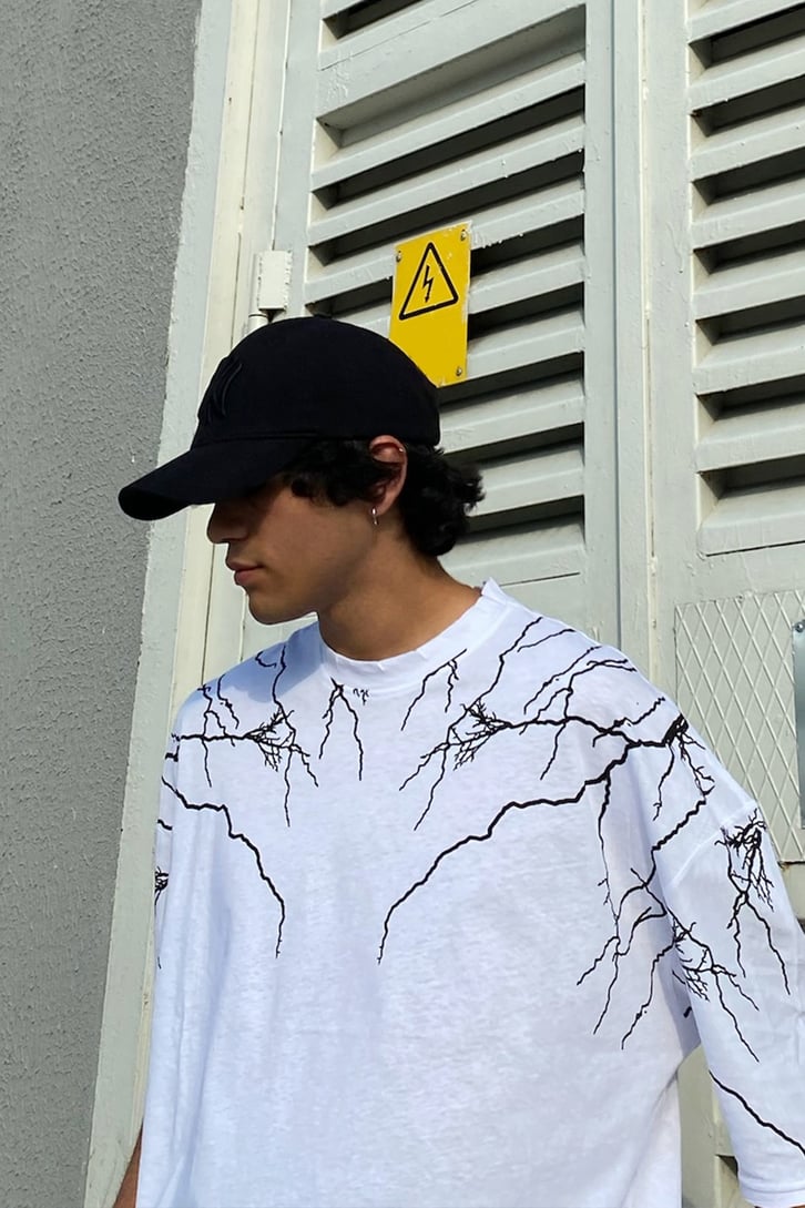 Lightning Baskılı Oversize Tshirt