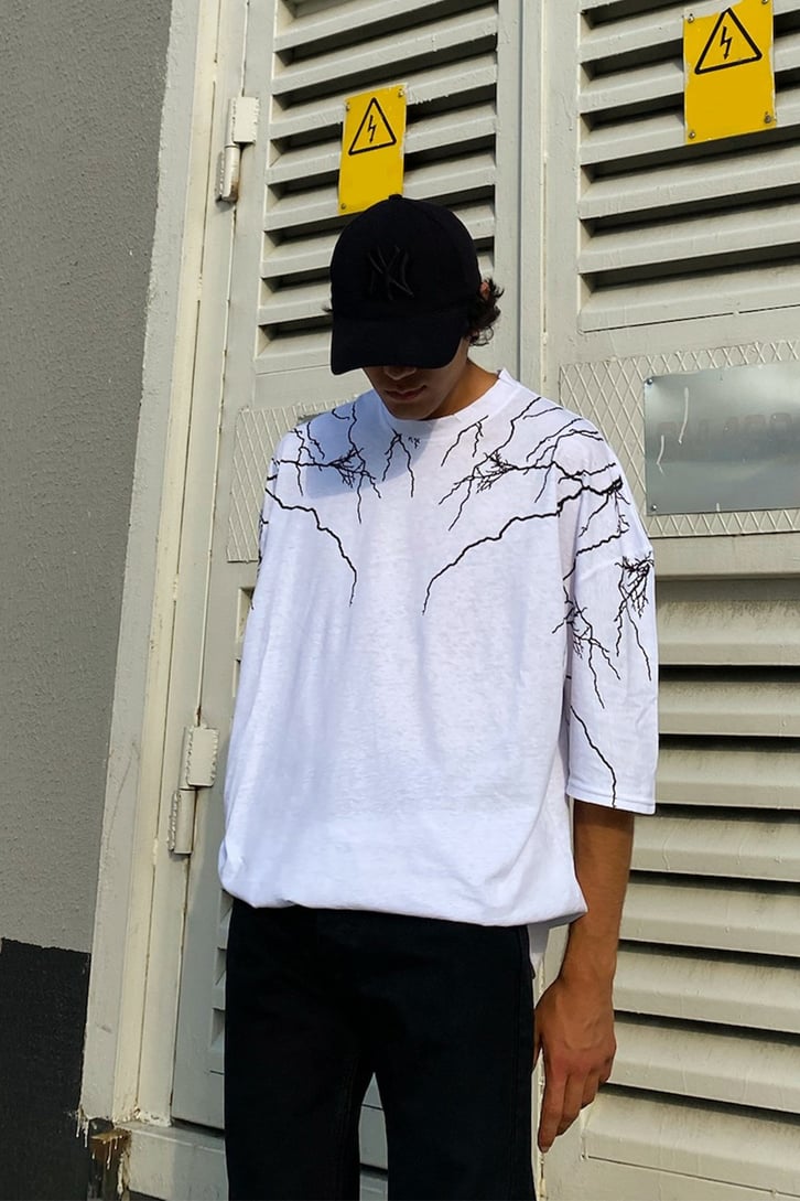 Lightning Baskılı Oversize Tshirt