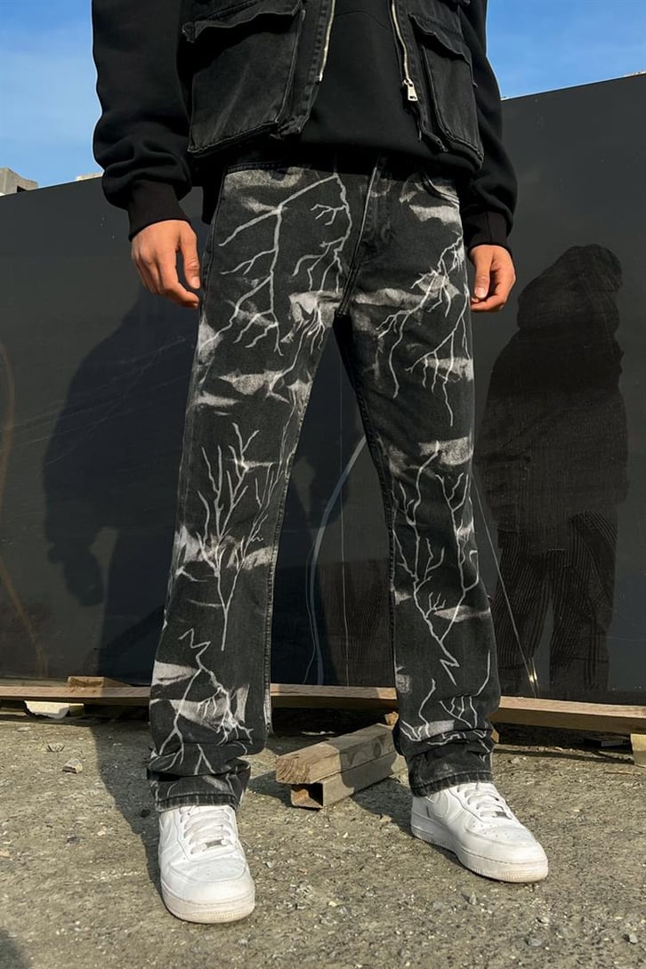 Lightning Desen Antrasit Regular Fit Jean