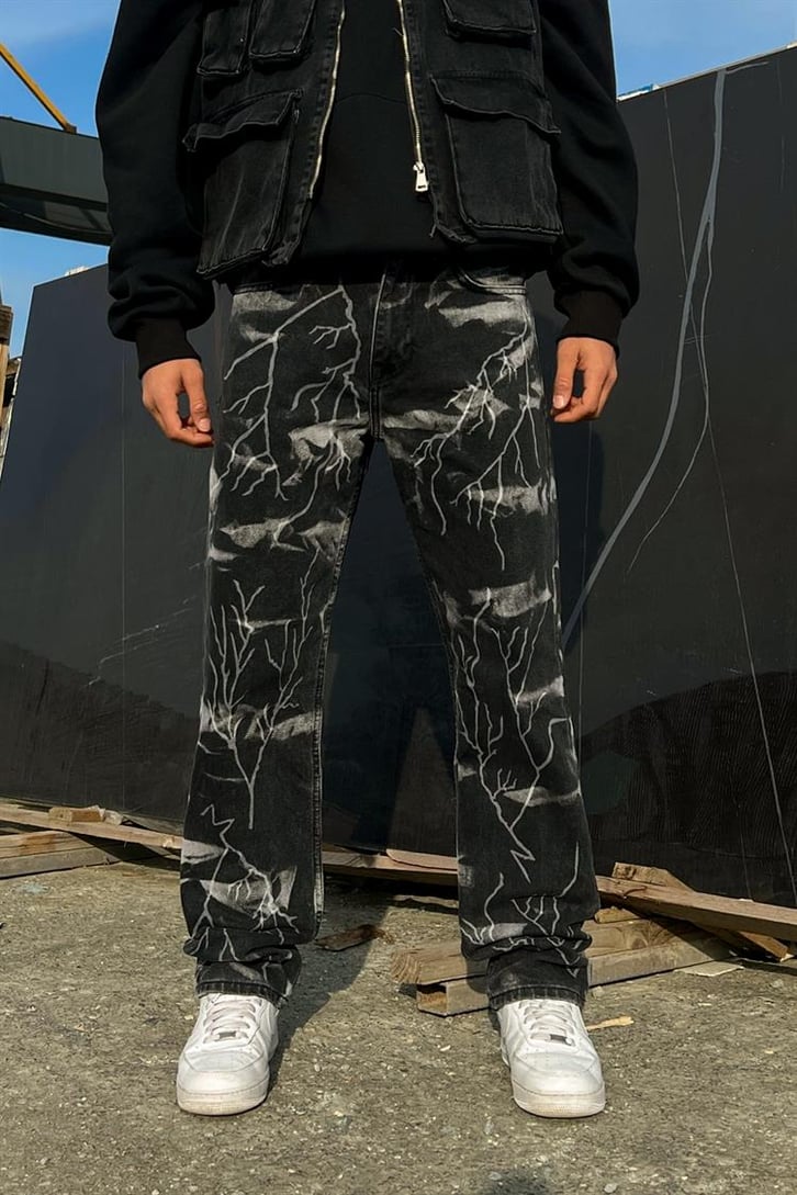 Lightning Desen Antrasit Regular Fit Jean