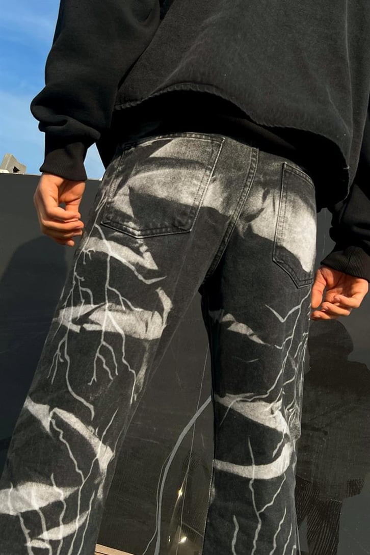 Lightning Desen Antrasit Regular Fit Jean