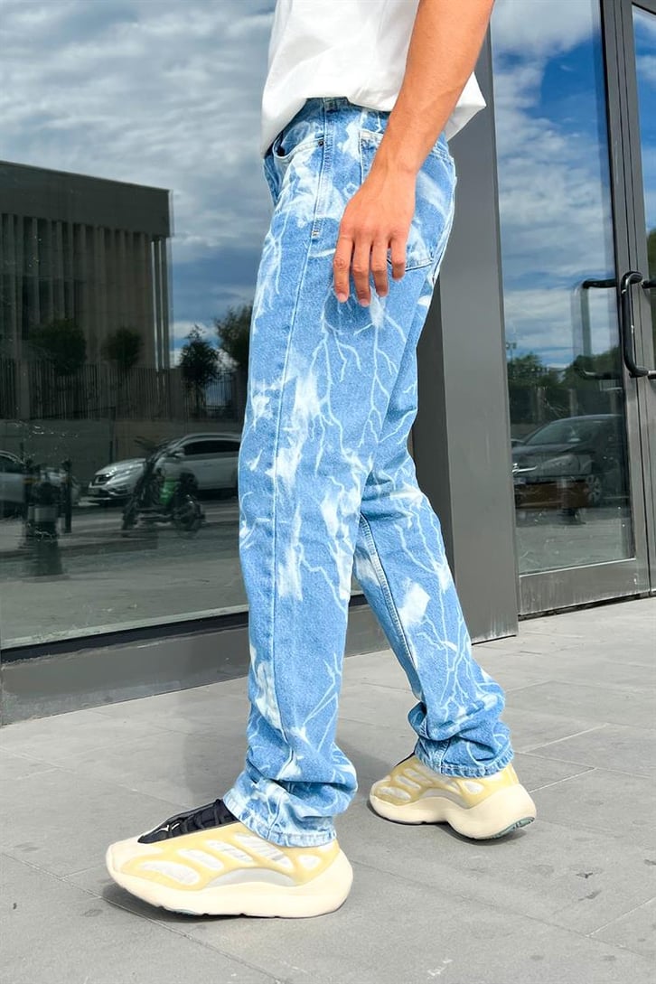 Lightning Desen Mavi Regular Jean