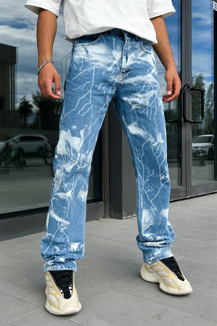Lightning Desen Mavi Regular Jean