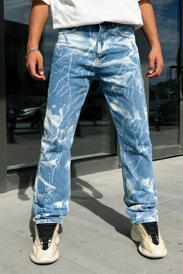 Lightning Desen Mavi Regular Jean
