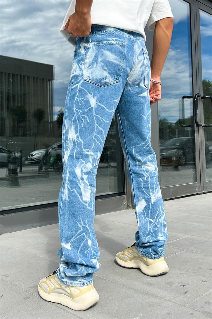 Lightning Desen Mavi Regular Jean