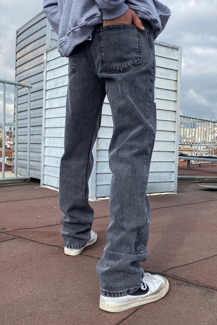 Lightning Effect Gri Straight Fit Pants