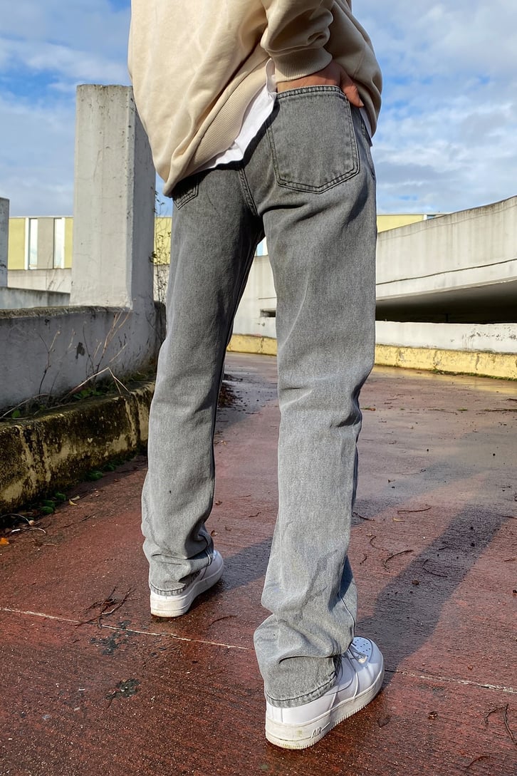 Lightning Effect Gri Straight Fit Pants