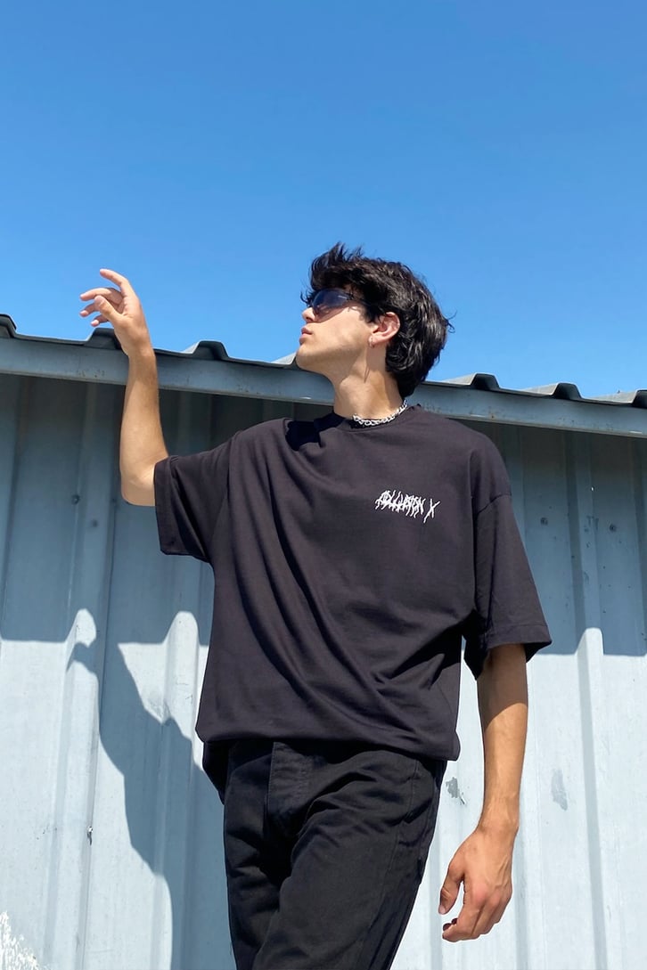 Lightning Letter Baskılı Siyah Oversize Tshirt