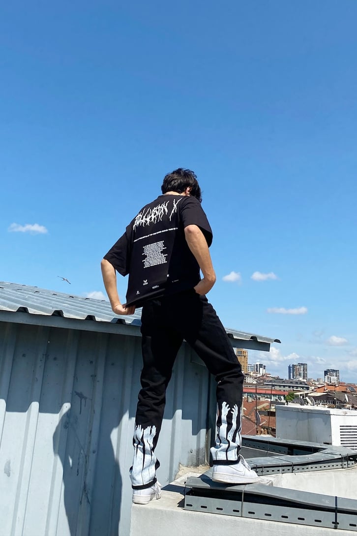 Lightning Letter Baskılı Siyah Oversize Tshirt