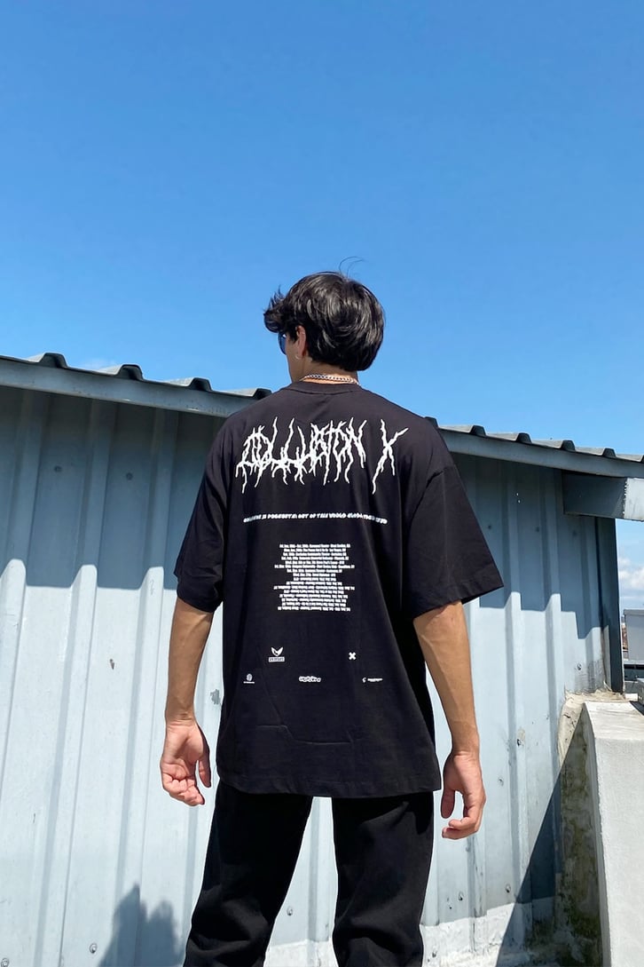 Lightning Letter Baskılı Siyah Oversize Tshirt
