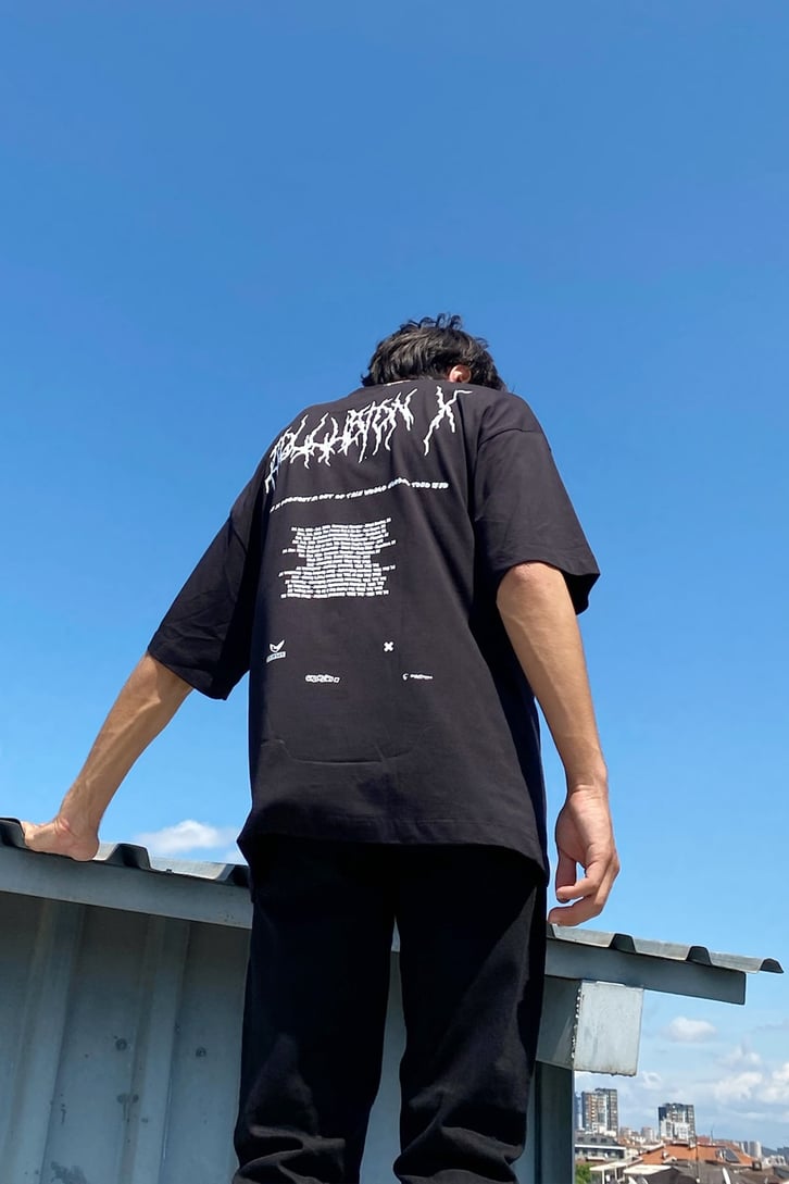 Lightning Letter Baskılı Siyah Oversize Tshirt
