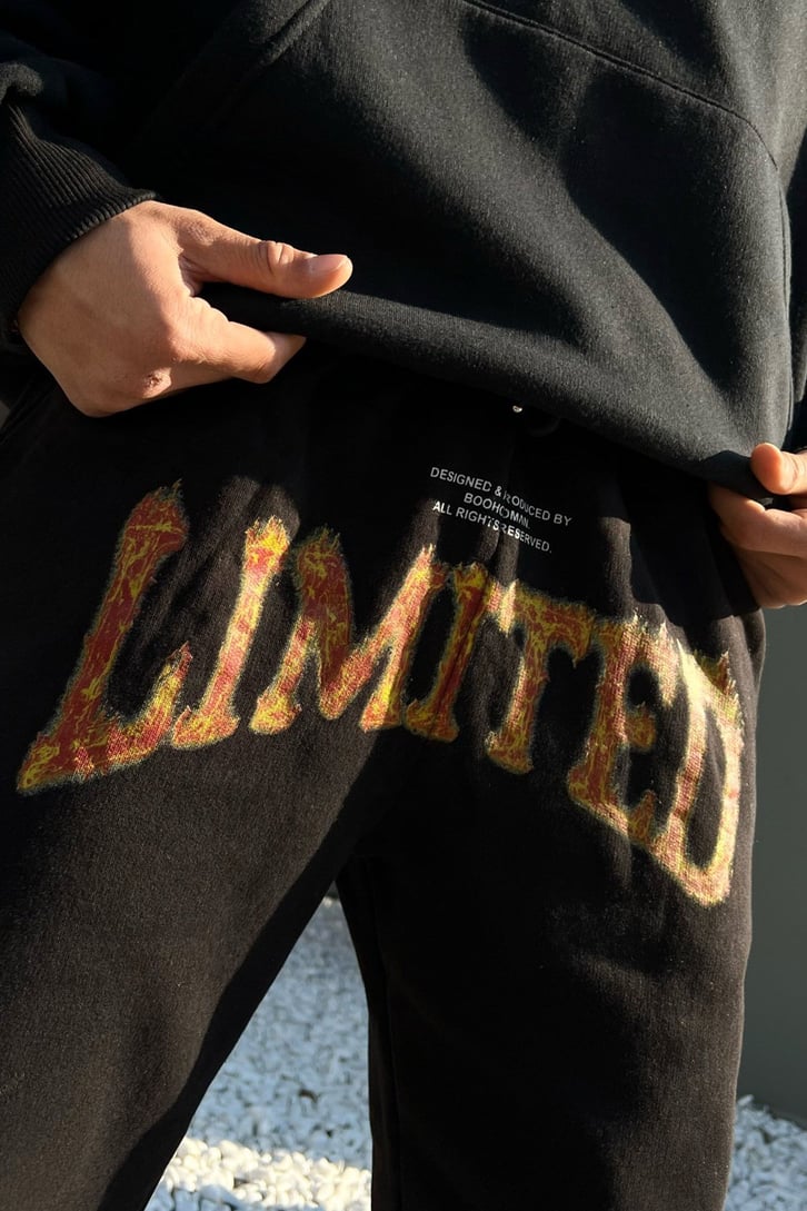 Limited Baskılı Siyah Jogger Fit Eşofman Altı