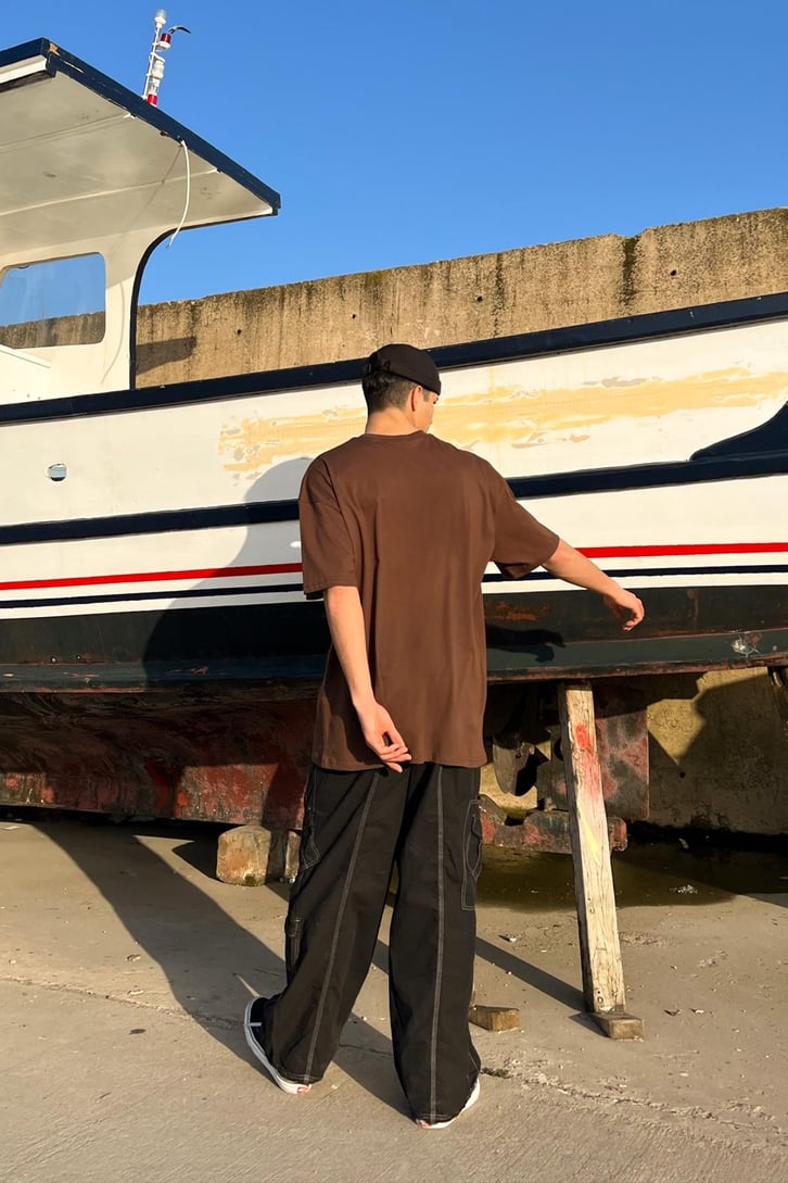 Limited Bird Baskılı Kahverengi Oversize Tshirt