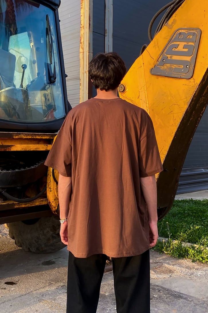 Linghtning Limited Edition Baskılı Kahverengi Oversize Tshirt