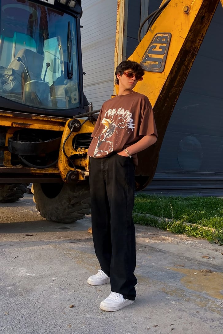 Linghtning Limited Edition Baskılı Kahverengi Oversize Tshirt